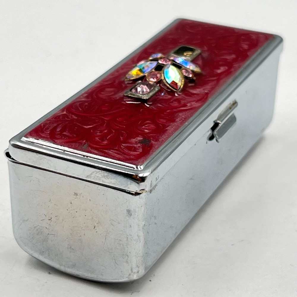 VTG Silver Filigree Rectangular Jewelry Box Retro Footed Trinket Case Red Velvet